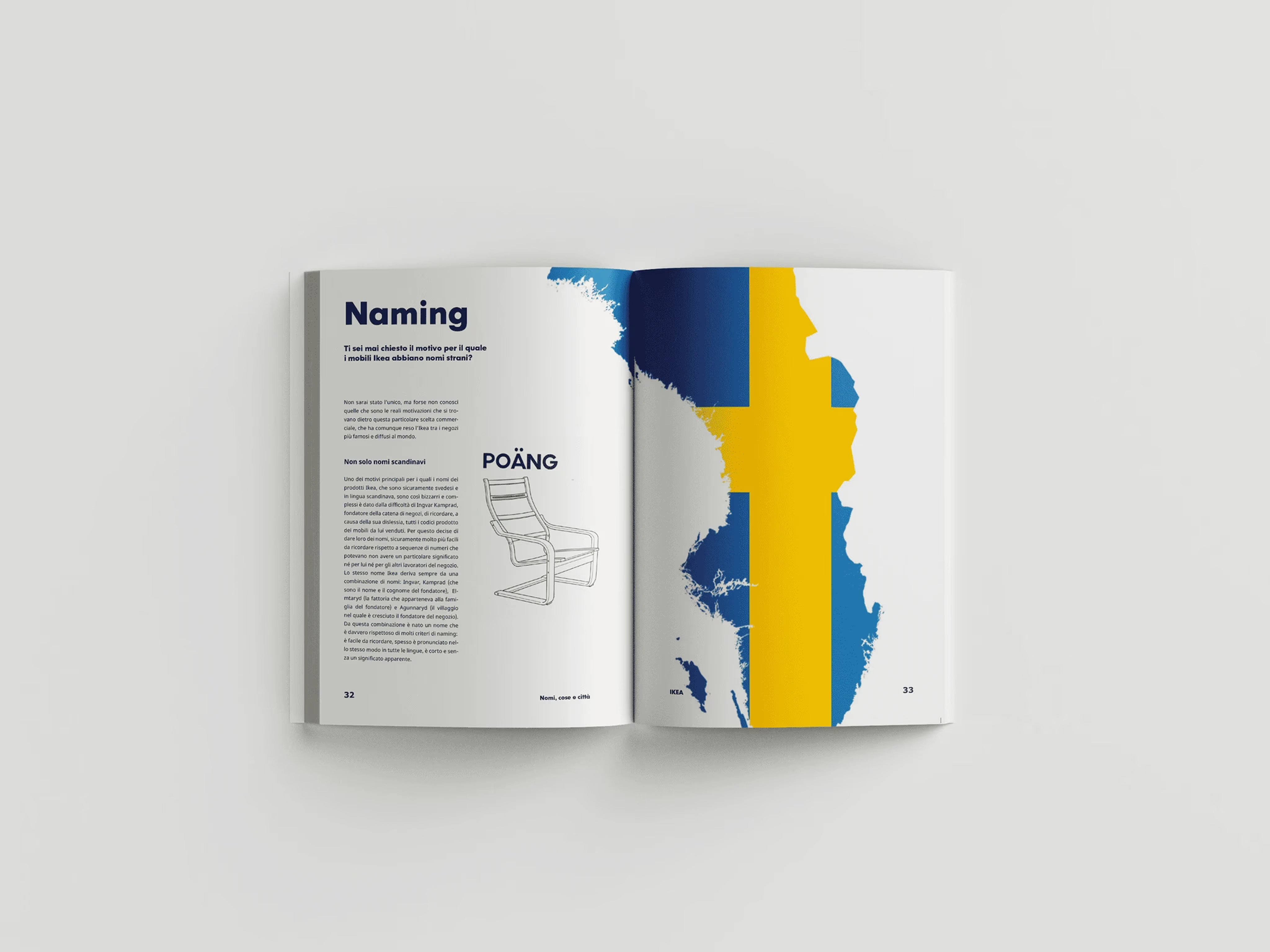 An open editorial design book about Ingvar Kamprad